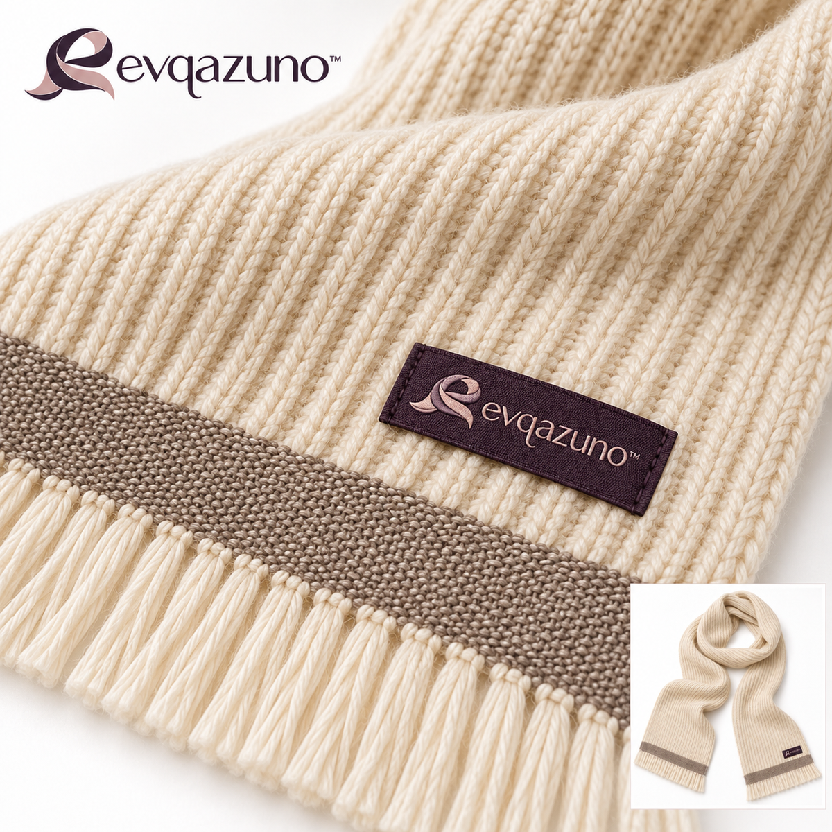 Evqazuno™ Oat Ribbon Rib Scarf Detail