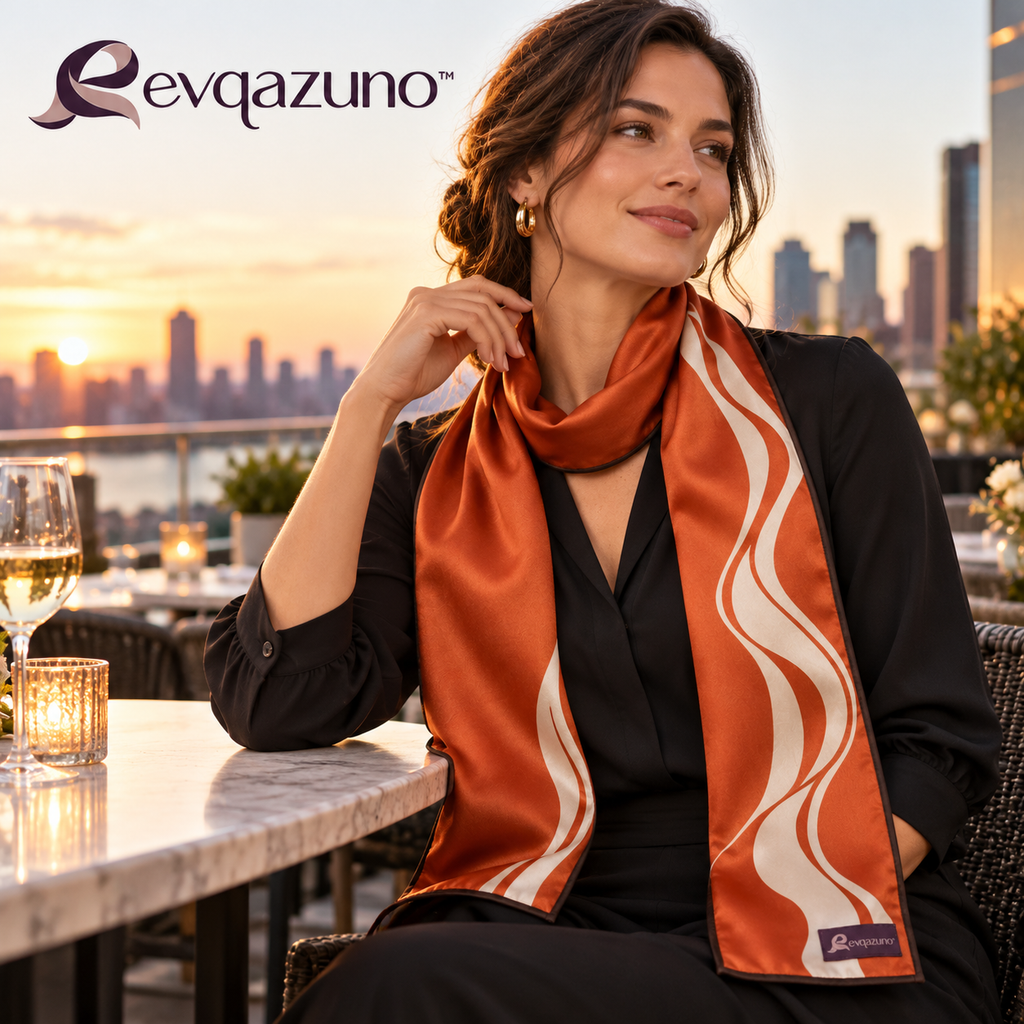 Evqazuno™ Rust Tide Satin Scarf Styling