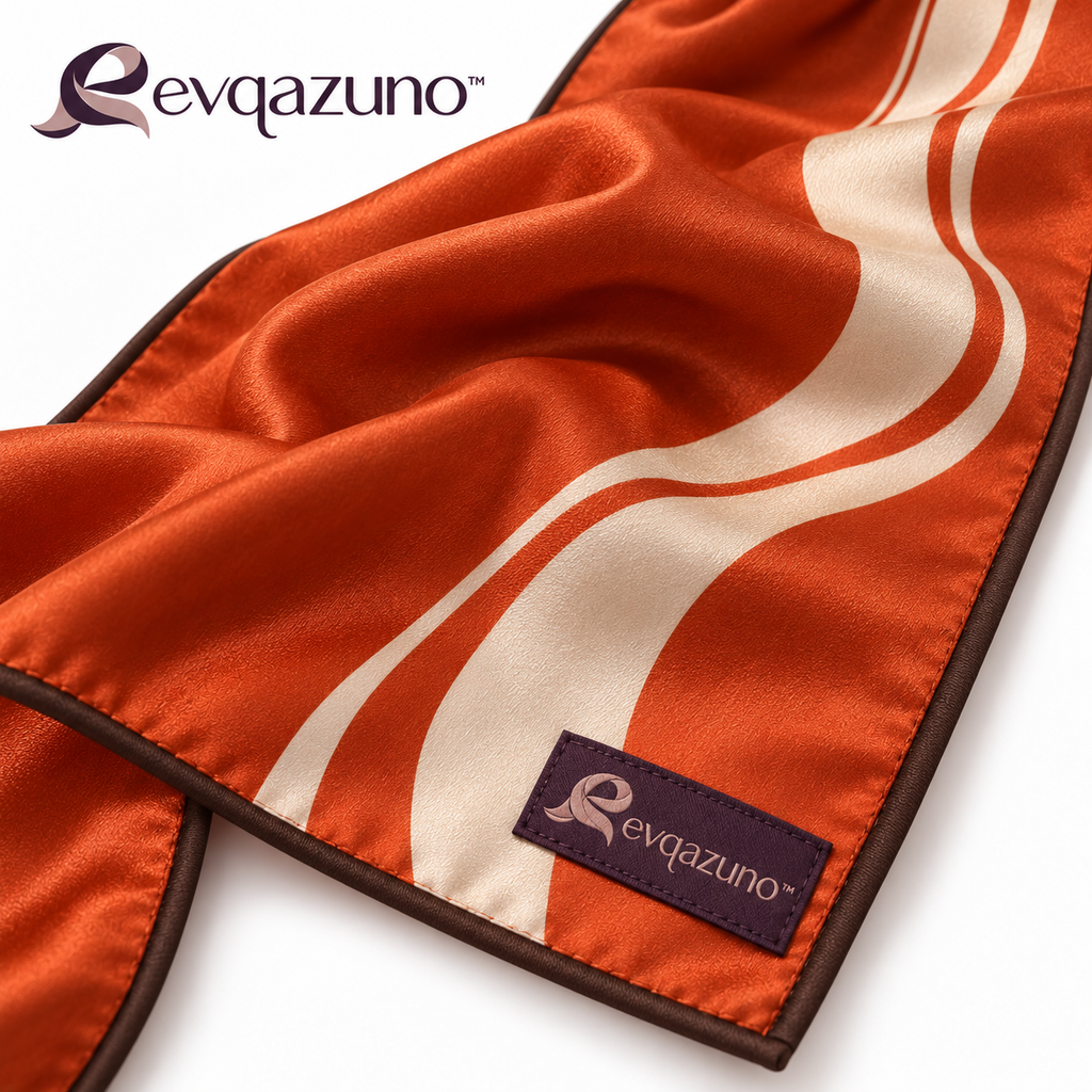 Evqazuno™ Rust Tide Satin Scarf Detail