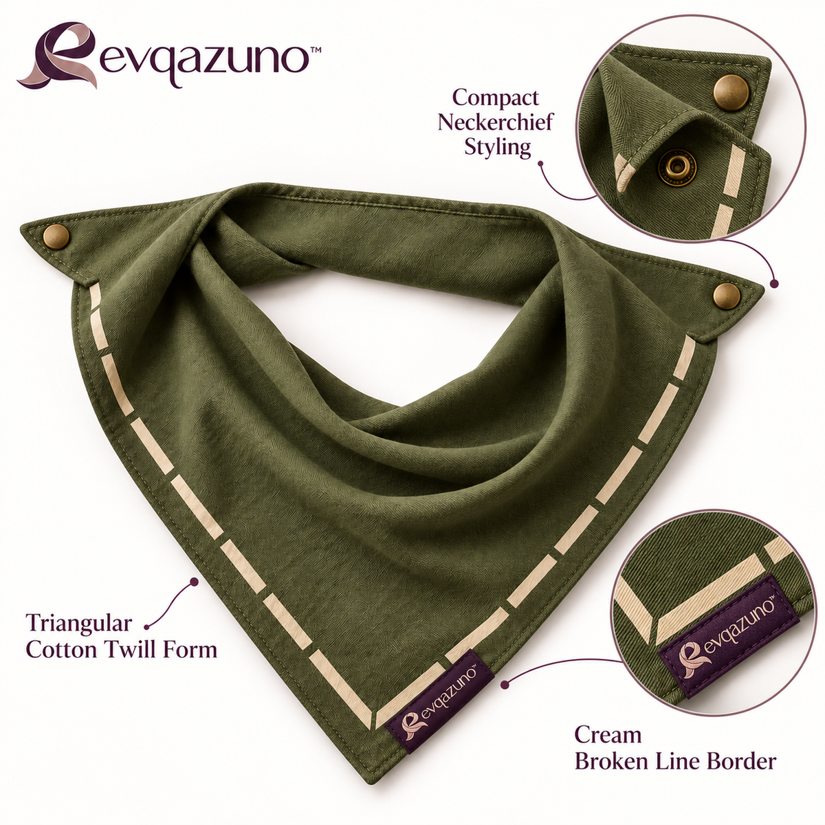 Evqazuno™ Olive Fold Snap Neckerchief Overview
