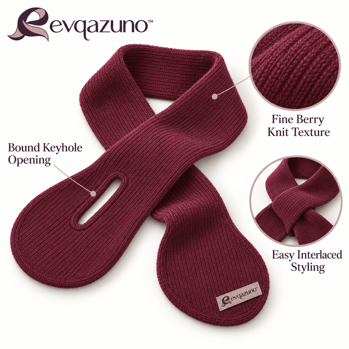 Evqazuno™ Berry Interlace Keyhole Scarf Overview