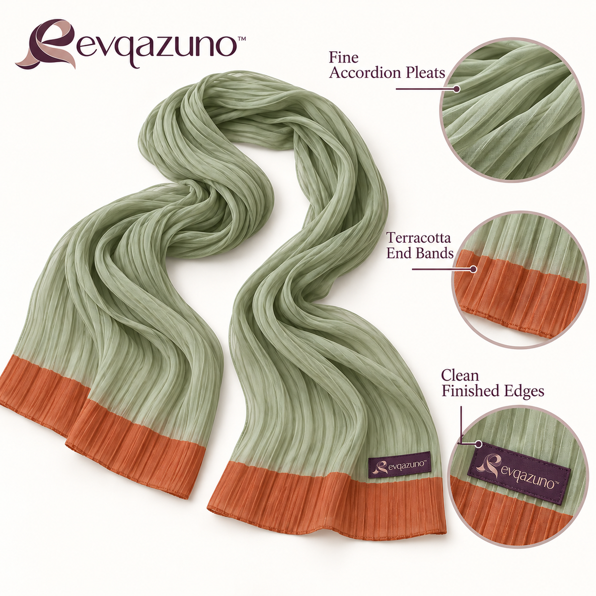 Evqazuno™ Sage Pleat Drift Scarf Overview